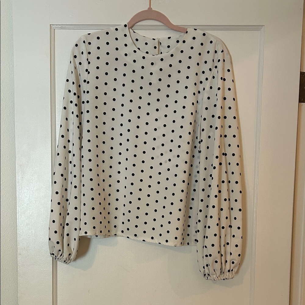 Polka Dot Long-Sleeve Cream Blouse